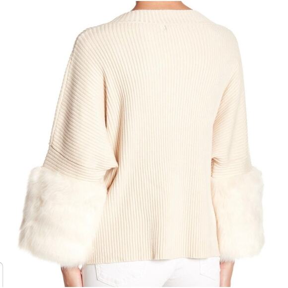 The Linen Duck Faux Fur Cuff Sweater Small Fits XL Ribbed Crewneck Boho Dolman - Picture 7 of 8